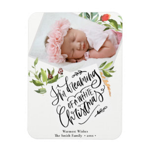 White Christmas Watercolor Foliage Christams Magnet