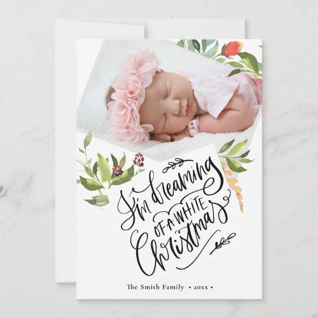 White Christmas | Watercolor Foliage Flat Holiday Card (Front)