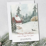 White Christmas Watercolor Winter Landscape Holiday Card<br><div class="desc">Traditional white christmas holiday card with peaceful watercolor winter landscape of a lakeside cabin, pine trees and a snow field with a sledge and a duck on the lake. The wording reads "Merry Christmas and a Happy New Year" in neat handwritten typography and the template is set up for your...</div>