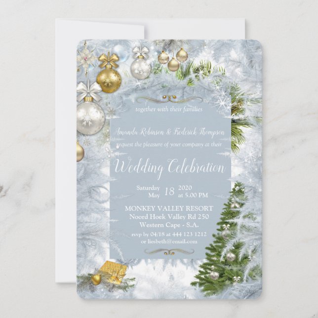 White Christmas Wedding Invitation (Front)
