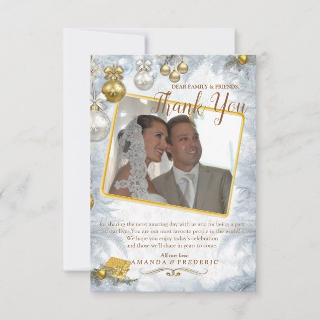 White Christmas Wedding Thank You Card (Front)