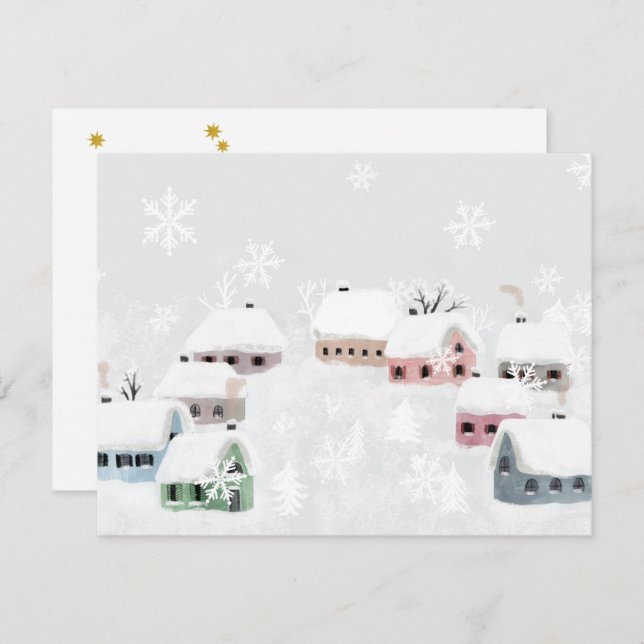 White Christmas Winter Snowy Day Illustration Mini Holiday Card (Front/Back)