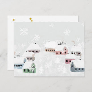 White Christmas Winter Snowy Day Illustration Mini Holiday Card