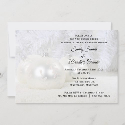 White Christmas Winter Wedding Rehearsal Dinner Invitation