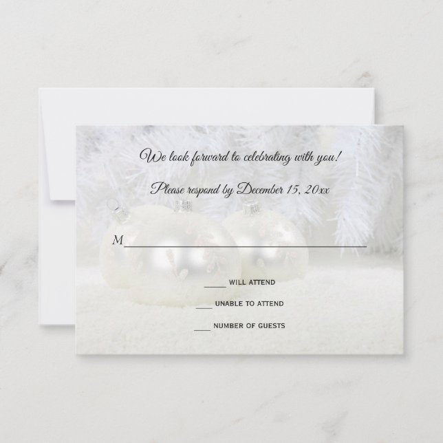 White Christmas Winter Wedding RSVP Card (Front)