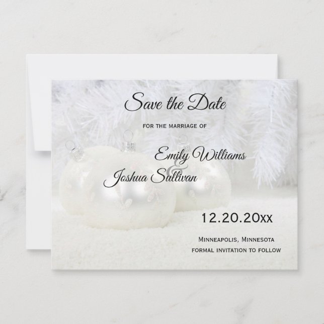 White Christmas Winter Wedding Save The Date (Front)
