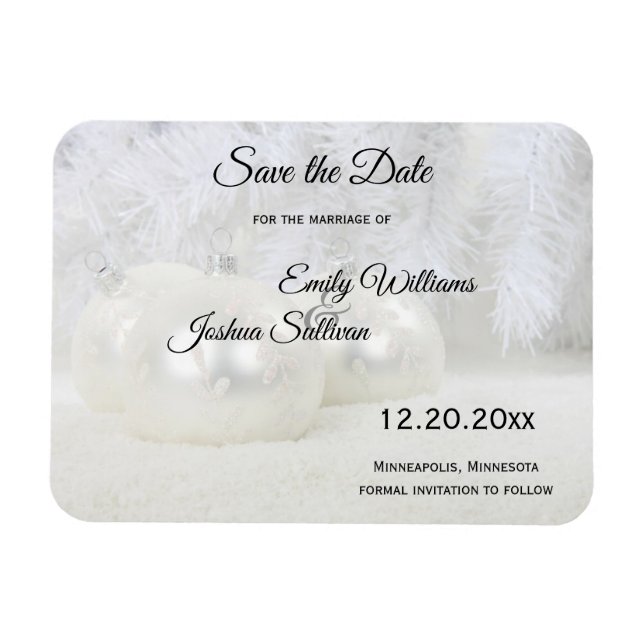 White Christmas Winter Wedding Save the Date Magnet (Horizontal)