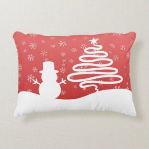 White Christmas Winter Wonderland Snowman Tree Accent Pillow