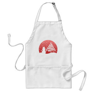 White Christmas Winter Wonderland Snowman Tree Adult Apron