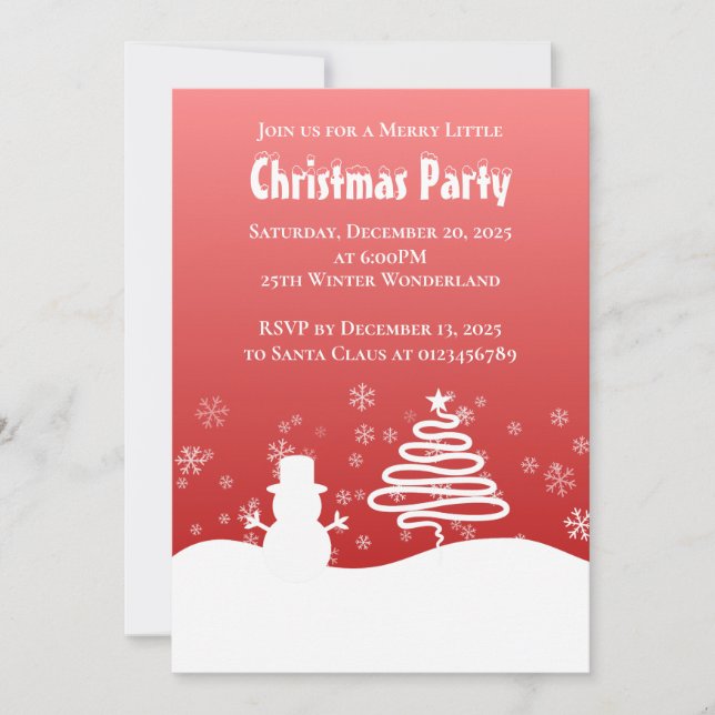 White Christmas Winter Wonderland Snowman Tree Invitation (Front)