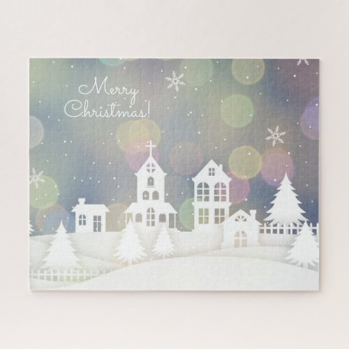 White Christmas with Bokeh Lights Jigsaw Puzzle