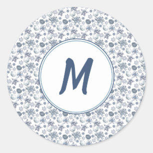 White Christmas With Monogram Classic Round Sticker