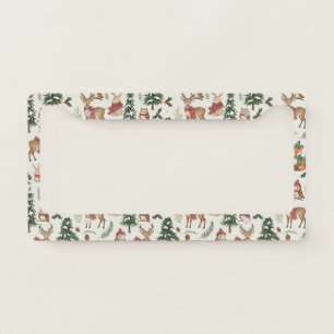 White Christmas Woodland Fox Deer Bunny Pattern License Plate Frame