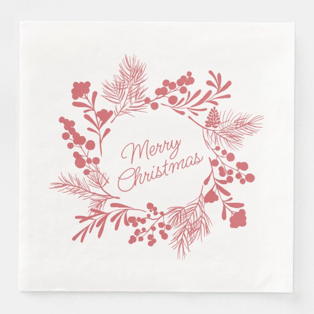 White Christmas Wreath Napkin – Holiday Table Deco (Front)