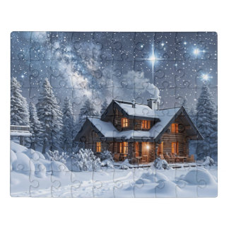 White Chrsitmas Tree Snowy Landscape Jigsaw Puzzle