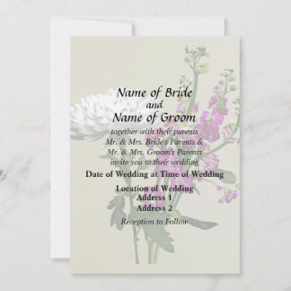 White Chrysanthemums and Purple Snapdragons Invitation