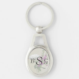 White Chrysanthemums and Purple Snapdragons Keychain