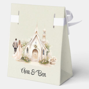 White Church Watercolor Wedding Favor Boxes