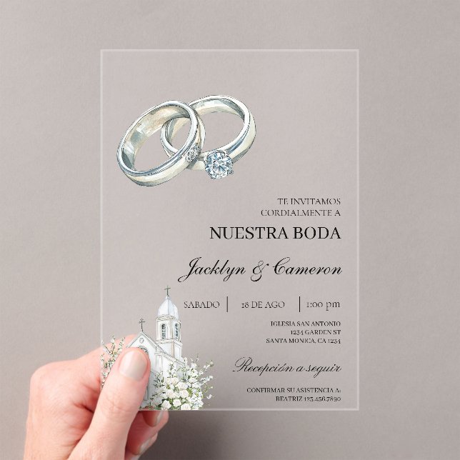 White church with ring Spanish Wedding Acrylic Invitations (Insitu (Handheld))
