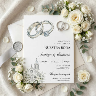 White church with ring Spanish Wedding Invitation