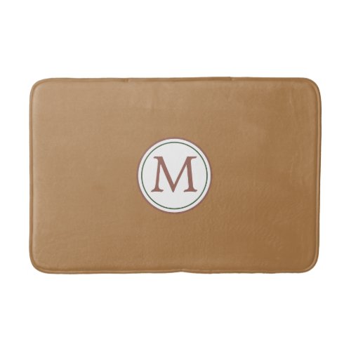 White Circle Banner Monogram on Brown Bath Mat