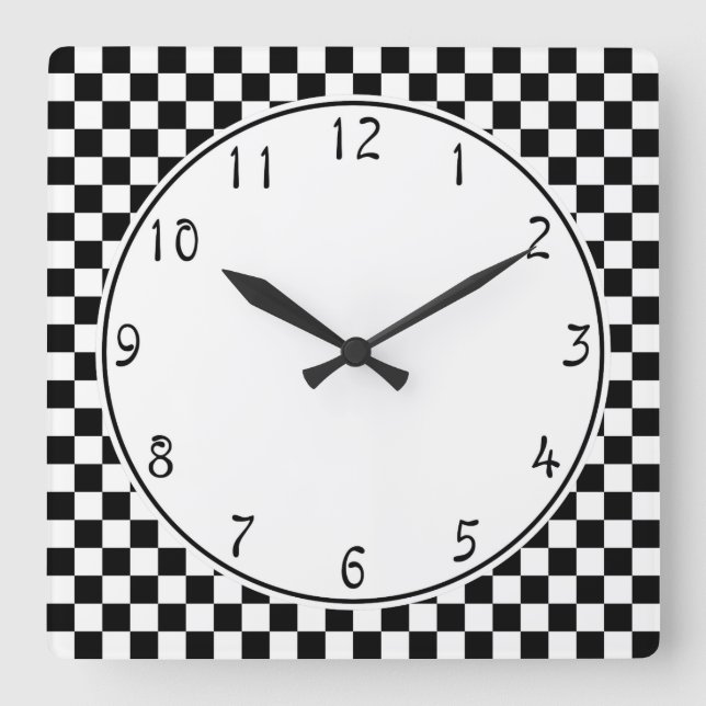 White circle Black Checkerboard pattern Square Wall Clock (Front)