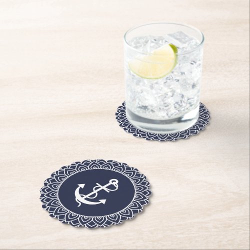 White Circle Mandala  Boat Anchor Paper Coaster