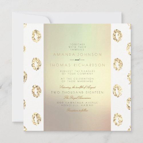 White Circle Ornament Golden Pearly Glam Glitter Invitation