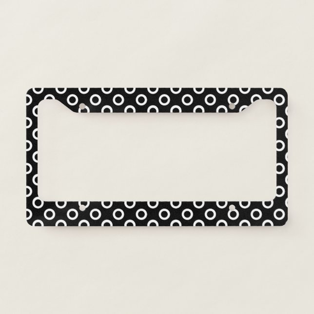 White Circle Pattern on Black License Plate Frame (Front)