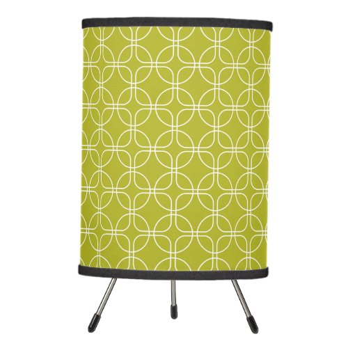 White Circles And Squares On Avocado Green Retro Tripod Lamp