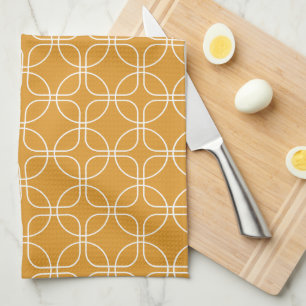 White Circles And Squares On Orange Mid-Century Kitchen Towel