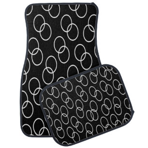 White Circles Black Background Car Floor Mat