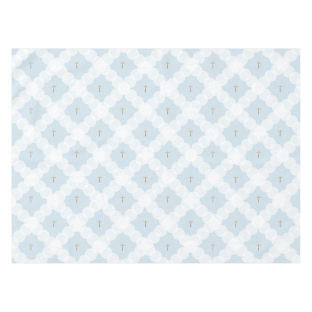 White Circles gold cross Christian Baptism Tablecloth (Front (Horizontal))