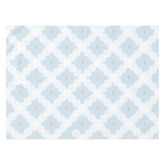 White Circles gold cross Christian Baptism Tablecloth (Front (Horizontal))