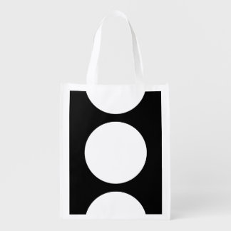 White Circles on Black Reusable Grocery Bag