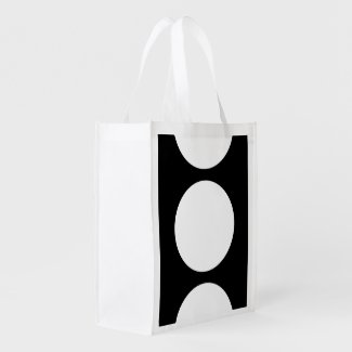 White Circles on Black Reusable Grocery Bag