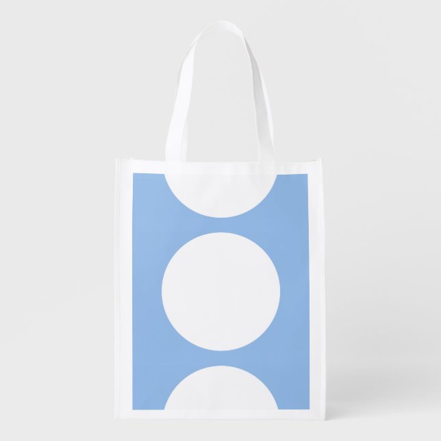White Circles on Light Blue Reusable Grocery Bag (Front)