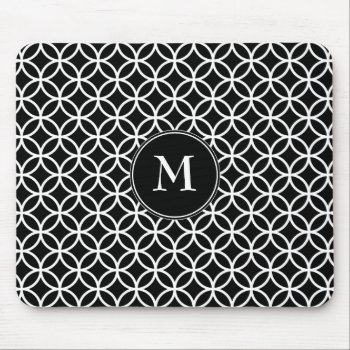 White Circles Overlapping Pattern Black Background Mouse Pad by CustomizedCreationz at Zazzle