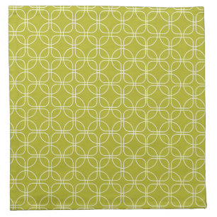 White Circles Squares On Avocado Green Mid-Century Cloth Napkin