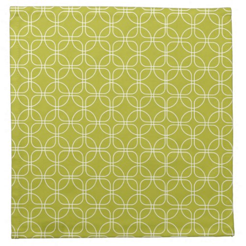 White Circles Squares On Avocado Green Mid_Century Cloth Napkin