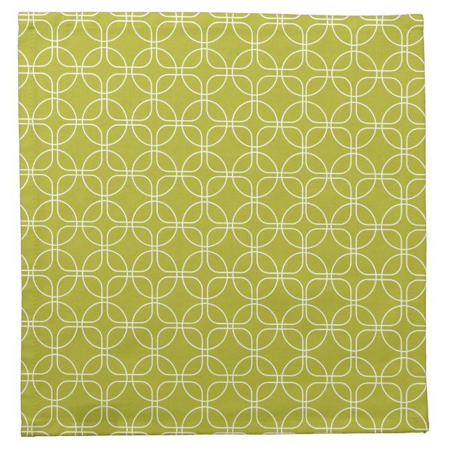 White Circles Squares On Avocado Green Mid-Century Cloth Napkin (Front)