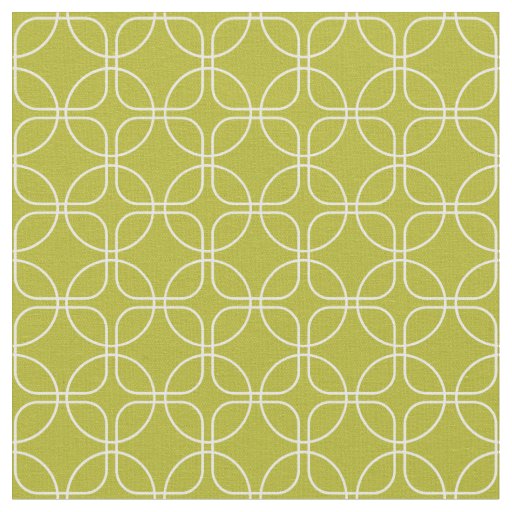 White Circles Squares On Avocado Green Mid Century Fabric