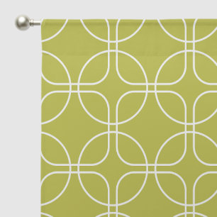 White Circles Squares On Avocado Green Midcentury Sheer Curtains