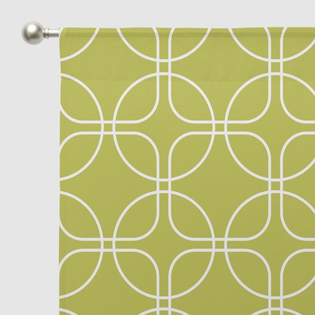 White Circles Squares On Avocado Green Midcentury Sheer Curtains (Pocket)