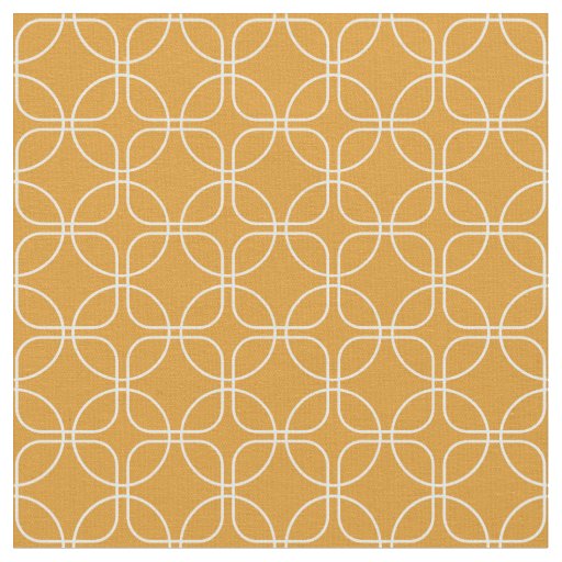 White Circles Squares On Orange Mid Century Modern Fabric