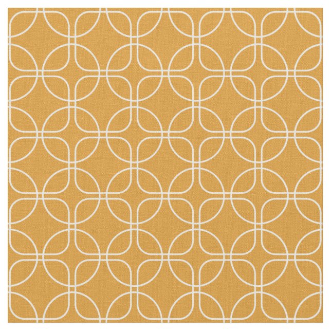 White Circles Squares On Orange Mid Century Modern Fabric (Close Up)