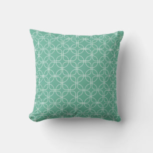 White Circles Squares On Turquoise Mid Century Throw Pillow