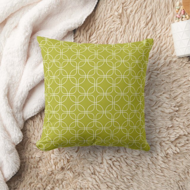 White Circles Squares On Yellow Green Mid Century Throw Pillow (Blanket)