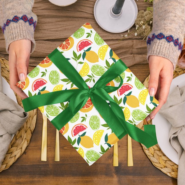White Citrus Fruit Lemon Orange Tangerine Pattern Wrapping Paper (Creator Uploaded)