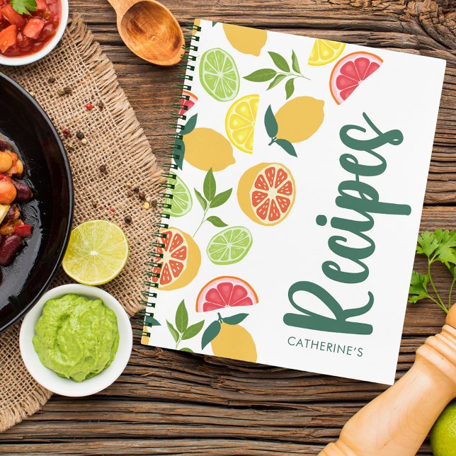 White Citrus Lemon Orange Pattern Name Recipes Notebook (Creator Uploaded)